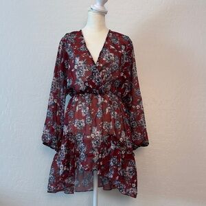 Chic Floral Burgundy Mini Dress